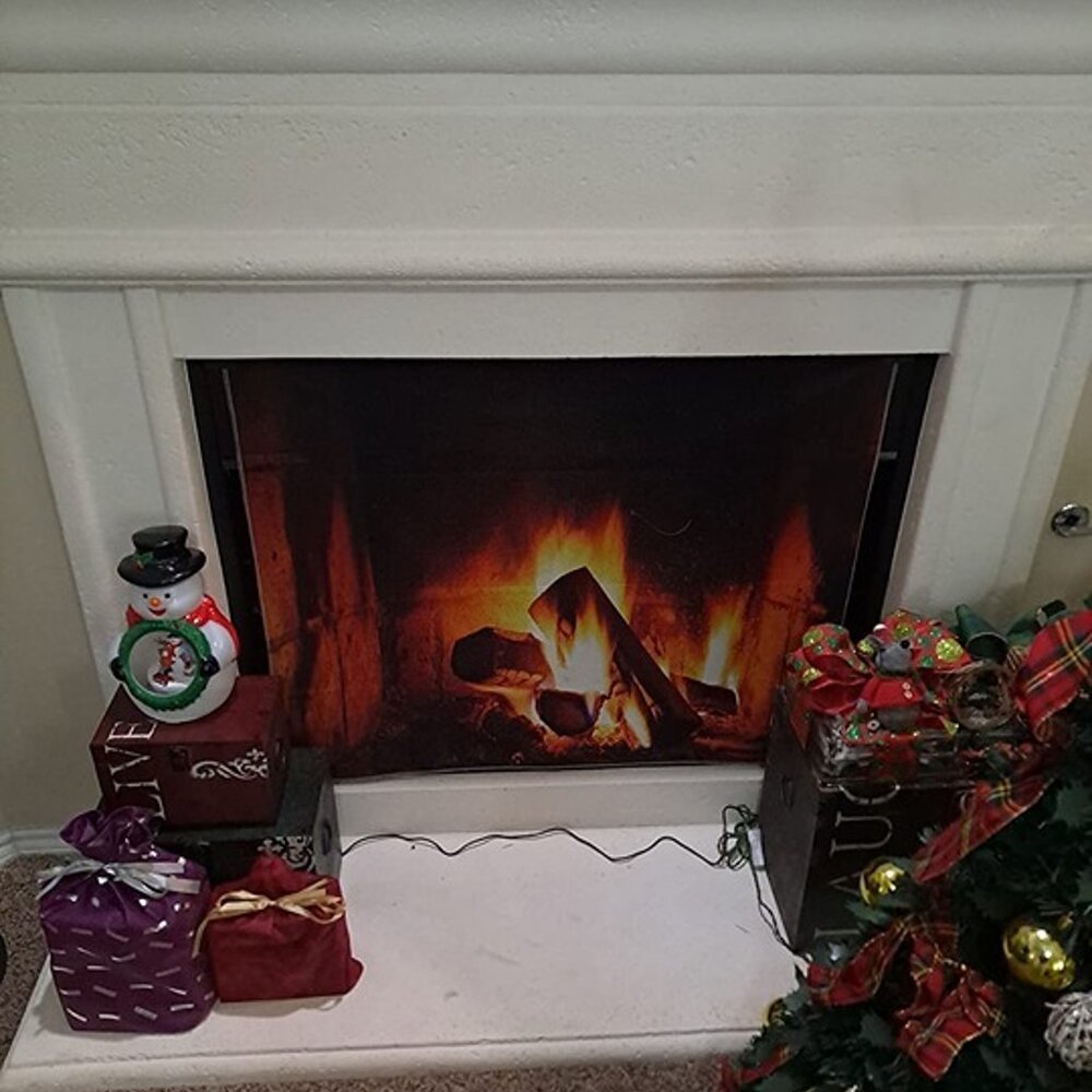 NEW 39.4x27.6" Burning Fire Tapestry Christmas Wood Fireplace Bright Brick Wall - Picture 2 of 7